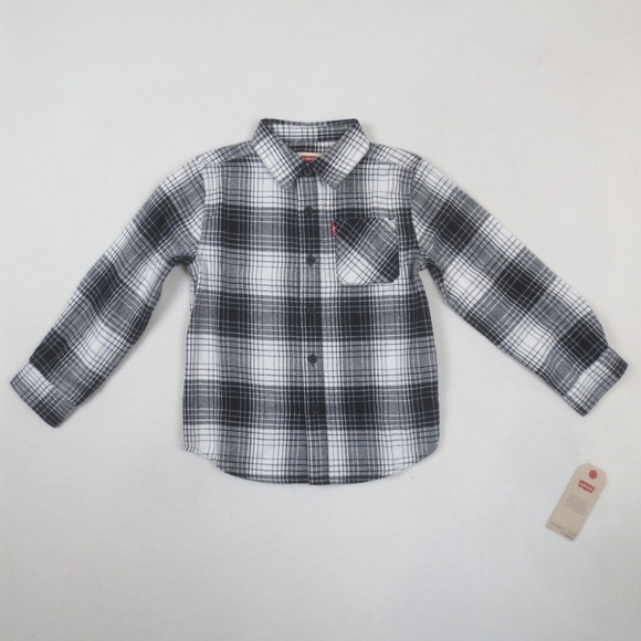 Levi's Other - Levis Flannel Shirt Boys 6 Black White‎ Plaid Long Sleeve Button Down Kids NEW